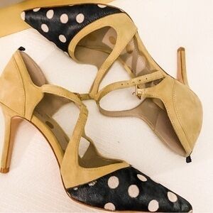 Boden Tisha Strappy Heels Size 39 Blue Polka Dot